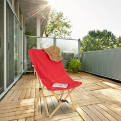 Relaxdays Chaise Longue Bois, Butterfly Chair, HLP 93x52x72 Cm, Intérieur Et Extérieur, Transat Camping Avec Sac, Rouge -Promos Garde Plante Boutique 49552096 5