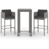 Ensemble De Bar De Jardin 3 Pcs Et Coussins Résine Tressée Gris VidaXL -Promos Garde Plante Boutique 49924839 1