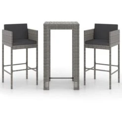 Ensemble De Bar De Jardin 3 Pcs Et Coussins Résine Tressée Gris VidaXL