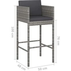 Ensemble De Bar De Jardin 3 Pcs Et Coussins Résine Tressée Gris VidaXL -Promos Garde Plante Boutique 49924839 3