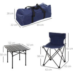 OUTSUNNY Table De Camping + 4 Chaises + Sac De Transport - Pliant Léger Petit Portable - Pour Pique-nique, Festival, Barbecue, Randonnée, Pêche - Acier Alu. Noir Oxford Bleu -Promos Garde Plante Boutique 50146602 3