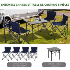 OUTSUNNY Table De Camping + 4 Chaises + Sac De Transport - Pliant Léger Petit Portable - Pour Pique-nique, Festival, Barbecue, Randonnée, Pêche - Acier Alu. Noir Oxford Bleu -Promos Garde Plante Boutique 50146602 4