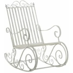 Chaise Fauteuil à Bascule Rocking Chair Pour Jardin En Fer Blanc Vieilli