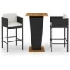 Ensemble De Bar De Jardin 3 Pcs Et Coussins Résine Tressée Noir VidaXL -Promos Garde Plante Boutique 50396285 1