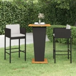 Ensemble De Bar De Jardin 3 Pcs Et Coussins Résine Tressée Noir VidaXL -Promos Garde Plante Boutique 50396285 2