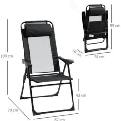 OUTSUNNY Lot De 2 Chaises De Jardin Camping Pliables - Dossier Inclinable 5 Positions - Tétière Incluse - Acier époxy Oxford Textilène Noir -Promos Garde Plante Boutique 50904470 3