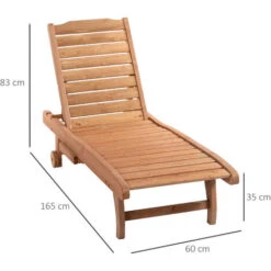 OUTSUNNY Bain De Soleil Transat Style Colonial Dossier Réglable 3 Positions Roulettes Tablette Support Bois Sapin Pré-huilé -Promos Garde Plante Boutique 50914837 3