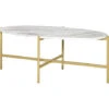 HOMCOM Table Basse Ovale Design Style Art Déco Dim. 121L X 51l X 45H Cm Structure Métal Doré Plateau Aspect Marbre Blanc -Promos Garde Plante Boutique 51254797 1