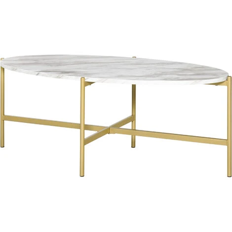 HOMCOM Table Basse Ovale Design Style Art Déco Dim. 121L X 51l X 45H Cm Structure Métal Doré Plateau Aspect Marbre Blanc 3 HOMCOM Table Basse Ovale Design Style Art Déco Dim. 121L X 51l X 45H Cm Structure Métal Doré Plateau Aspect Marbre Blanc