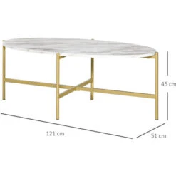 HOMCOM Table Basse Ovale Design Style Art Déco Dim. 121L X 51l X 45H Cm Structure Métal Doré Plateau Aspect Marbre Blanc 9 HOMCOM Table Basse Ovale Design Style Art Déco Dim. 121L X 51l X 45H Cm Structure Métal Doré Plateau Aspect Marbre Blanc -Promos Garde Plante Boutique 51254797 3