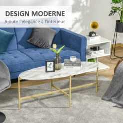 HOMCOM Table Basse Ovale Design Style Art Déco Dim. 121L X 51l X 45H Cm Structure Métal Doré Plateau Aspect Marbre Blanc 10 HOMCOM Table Basse Ovale Design Style Art Déco Dim. 121L X 51l X 45H Cm Structure Métal Doré Plateau Aspect Marbre Blanc -Promos Garde Plante Boutique 51254797 4