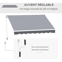 OUTSUNNY Store Banne Manuel Rétractable Dim. 2,5L X 2l (avancée) M Alu. Polyester Imperméabilisé Haute Densité Gris -Promos Garde Plante Boutique 51254803 4