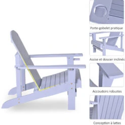 OUTSUNNY Fauteuil De Jardin Adirondack Grand Confort Porte-gobelet Intégré Bois De Sapin Traité Peint Gris -Promos Garde Plante Boutique 51254821 5