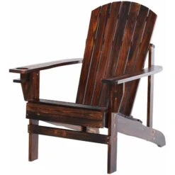 OUTSUNNY Fauteuil De Jardin Adirondack Grand Confort Porte-gobelet Intégré Bois De Sapin Traité Peint Marron