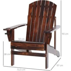 OUTSUNNY Fauteuil De Jardin Adirondack Grand Confort Porte-gobelet Intégré Bois De Sapin Traité Peint Marron -Promos Garde Plante Boutique 51254822 3