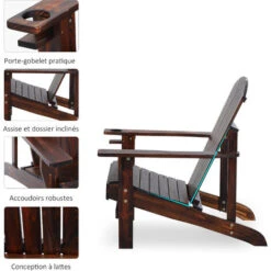 OUTSUNNY Fauteuil De Jardin Adirondack Grand Confort Porte-gobelet Intégré Bois De Sapin Traité Peint Marron -Promos Garde Plante Boutique 51254822 5