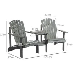 OUTSUNNY Fauteuils De Jardin Adirondack Avec Table Basse, Espace Insertion Parasol, étagère Bois Sapin Pré-huilé Peint Gris -Promos Garde Plante Boutique 51254825 3