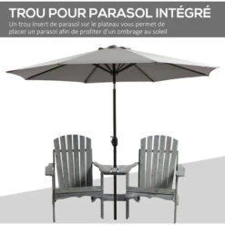 OUTSUNNY Fauteuils De Jardin Adirondack Avec Table Basse, Espace Insertion Parasol, étagère Bois Sapin Pré-huilé Peint Gris -Promos Garde Plante Boutique 51254825 4
