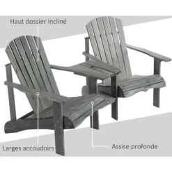 OUTSUNNY Fauteuils De Jardin Adirondack Avec Table Basse, Espace Insertion Parasol, étagère Bois Sapin Pré-huilé Peint Gris -Promos Garde Plante Boutique 51254825 5
