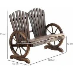 OUTSUNNY Banc De Jardin 2 Places Adirondack Style Rustique Chic Accoudoirs Roues Charette Bois Sapin Traité Carbonisation -Promos Garde Plante Boutique 51254827 3