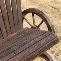 OUTSUNNY Banc De Jardin 2 Places Adirondack Style Rustique Chic Accoudoirs Roues Charette Bois Sapin Traité Carbonisation -Promos Garde Plante Boutique 51254827 4