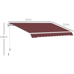 OUTSUNNY Store Banne Manuel Rétractable Aluminium Polyester Imperméabilisé 3,5L X 2,5l M Bordeaux -Promos Garde Plante Boutique 52476534 3