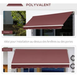 OUTSUNNY Store Banne Manuel Rétractable Aluminium Polyester Imperméabilisé 3,5L X 2,5l M Bordeaux -Promos Garde Plante Boutique 52476534 5