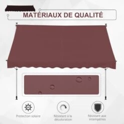 OUTSUNNY Store Banne Manuel Rétractable 3L X 1,5l M Inclinaison Et Hauteur Réglable Installation Rapide Métal Alu Polyester Anti-UV Bordeaux -Promos Garde Plante Boutique 52476541 4