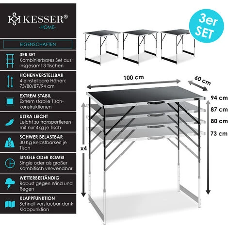 KESSER® Table Multifonctions Professionnelle 3 Pièces, 100 X 60 Cm, Table à Tapisser 30 Kg De Charge Par Table Avec Fonction De Rallonge Table Pliante Table De Brocante Table D’appoint Table Polyvalen 4 KESSER® Table Multifonctions Professionnelle 3 Pièces, 100 X 60 Cm, Table à Tapisser 30 Kg De Charge Par Table Avec Fonction De Rallonge Table Pliante Table De Brocante Table D’appoint Table Polyvalen – Image 2