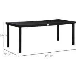 OUTSUNNY Table De Jardin Rectangulaire Pour 8 Personnes En Aluminium Plateau PE à Lattes Aspect Bois Dim. 190L X 90l X 74H Cm Noir -Promos Garde Plante Boutique 53591976 3