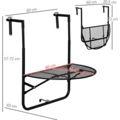 OUTSUNNY Table Suspendue Pour Balcon Pliable Dim. Plateau 60L X 40l Cm Hauteur Réglable 57-72H Cm Métal époxy Noir -Promos Garde Plante Boutique 53829930 3