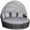 SVITA Savannah Poly-Rattan Ilot De Bronzage Chaise Longue Set De Meubles De Jardin Voile Grise