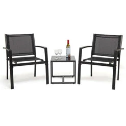 Salon De Jardin 2 Places 3 Pièces - 2 Chaises Et 1 Table Basse Plateau Verre Trempé Pour Jardin, Terrasse, Noir - IntimaTe WM Heart