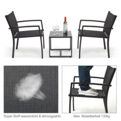 Salon De Jardin 2 Places 3 Pièces - 2 Chaises Et 1 Table Basse Plateau Verre Trempé Pour Jardin, Terrasse, Noir - IntimaTe WM Heart -Promos Garde Plante Boutique 53940420 3