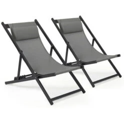 Chaise Longue Transat Pliable Chaise De Jardin Inclinable,pour Plage, Camping, Gris Foncé - Intimate WM Heart