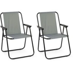 Fauteuil Chaise De Camping Pliable, Chaise De Plage Confortable, Lot De 2, Gris - IntimaTe WM Heart
