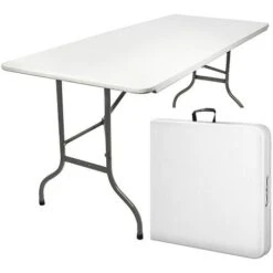 Table De Camping- Pique Nique - Pliable - Système De Transport Pratique - 180x70x74 Cm - Blanc - MaxxGarden.