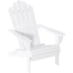 OUTSUNNY Fauteuil Adirondack Pliable De Jardin Grand Confort Dossier Incliné Assise Profonde Bois De Sapin Traité Peint Blanc