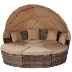 Canapé De Jardin Rond En Beige 8 Places 210cm LED+housse En Rotin Tressé, Auvent Pliable Modulable Table Réglable En Hauteur – Salon De Jardin Rond En Beige-marron/cappu De BRAST -Promos Garde Plante Boutique 54235616 5