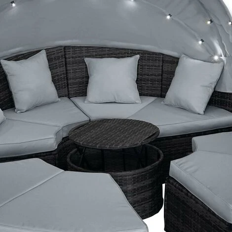 Canapé De Jardin Rond En Noir 8 Places 210cm LED+housse En Rotin Tressé, Auvent Pliable Modulable Table Réglable En Hauteur – Salon De Jardin Rond Noir/gris Clair De BRAST 5 Canapé De Jardin Rond En Noir 8 Places 210cm LED+housse En Rotin Tressé, Auvent Pliable Modulable Table Réglable En Hauteur – Salon De Jardin Rond Noir/gris Clair De BRAST – Image 3