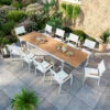Table De Jardin Extensible Aluminium Blanche 200/300cm + 10 Fauteuils Empilables Textilène - MARCEAU
