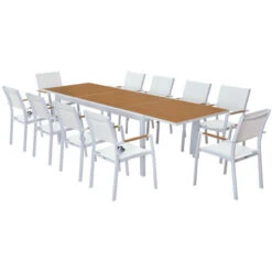 Table De Jardin Extensible Aluminium Blanche 200/300cm + 10 Fauteuils Empilables Textilène - MARCEAU -Promos Garde Plante Boutique 54285163 3