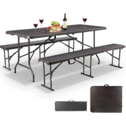 Table Pliante - Ensemble Table De Camping 2 Bancs - 180x75x74cm - Valise De Transport - Noir - MaxxGarden