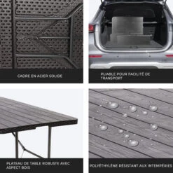 Table Pliante - Ensemble Table De Camping 2 Bancs - 180x75x74cm - Valise De Transport - Noir - MaxxGarden -Promos Garde Plante Boutique 54292623 3