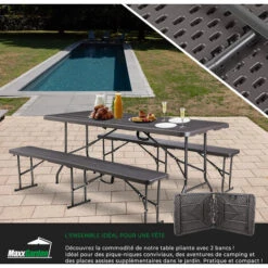 Table Pliante - Ensemble Table De Camping 2 Bancs - 180x75x74cm - Valise De Transport - Noir - MaxxGarden -Promos Garde Plante Boutique 54292623 4