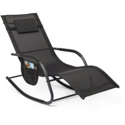 Fauteuil De Jardin à Bascule Avec Repose-pieds Et Coussin, Bain De Soleil Rocking Chair - Noir - Mondeer