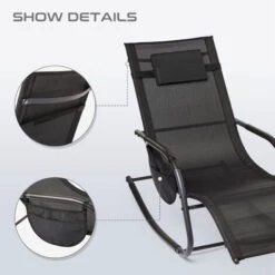 Fauteuil De Jardin à Bascule Avec Repose-pieds Et Coussin, Bain De Soleil Rocking Chair - Noir - Mondeer -Promos Garde Plante Boutique 54481419 3