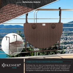 KESSER® Table De Balcon Suspendue Pliable Table De Balcon à Suspendre Table De Balcon Suspendue Réglable En Hauteur Sur 3 Niveaux Table Pliante Balustrade De Balcon Résistante Aux Intempéries Avec 2 E -Promos Garde Plante Boutique 54666818 3