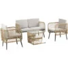 OUTSUNNY Salon De Jardin 4 Places 4 Pièces Style Colonial Table Basse Coussins Beige Inclus Résine Tressée Aspect Rotin -Promos Garde Plante Boutique 54809815 1