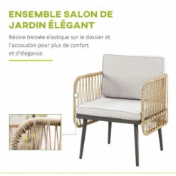 OUTSUNNY Salon De Jardin 4 Places 4 Pièces Style Colonial Table Basse Coussins Beige Inclus Résine Tressée Aspect Rotin -Promos Garde Plante Boutique 54809815 4